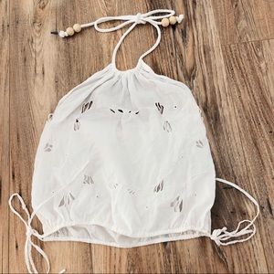 Indah White Halter Embroidered Top S